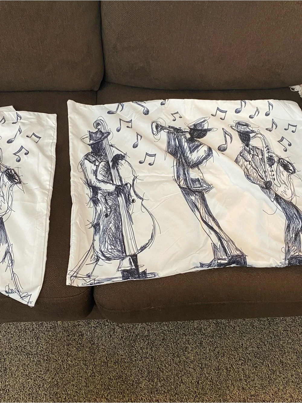 Ambesonne Queen Music Jazz Duvet Cover & 2 Shams Set - Microfiber White & Black